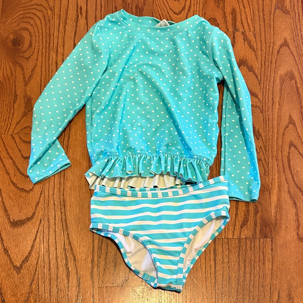 Ruffle butts blue Long-Sleeve Rash Guard Two-Piece Swim Set